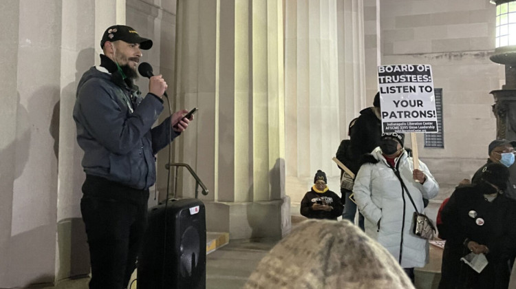Stephen Lane speaks during a protest in support of Nichelle Hayes to be named CEO of Indianapolis Public Library in December 2022.  - Chloe McGowan / Indianapolis Recorder