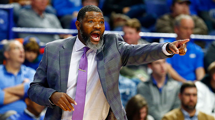 Evansville coach Walter McCarty directs his team during the first half of an NCAA college basketball game against Kentucky in Lexington, Ky., Tuesday, Nov. 12, 2019. - AP Photo/James Crisp
