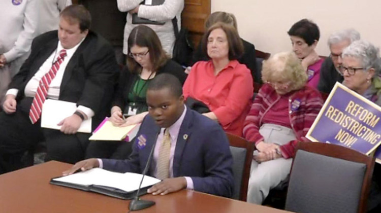 High school student Christian Omoruyi testifies before the Senate Elections Committee. - Indiana General Assembly