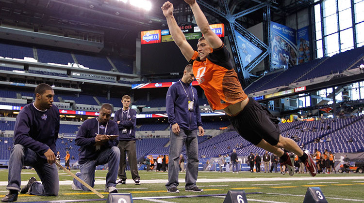 Indianapolis Colts quarterback Andrew Luck participated in the NFL football scouting combine in 2012. The combine will be televised on broadcast TV for the first time in March when ABC airs a two-hour special from Indianapolis. - File, AP Photo/Michael Conroy