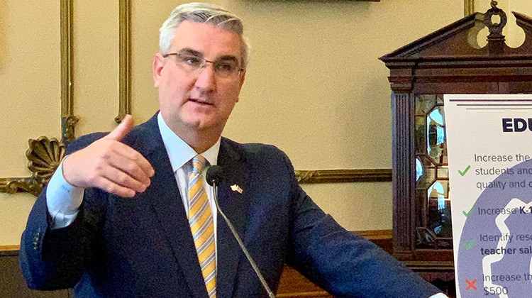 Gov. Eric Holcomb defended how Republican budget writers prioritized the state’s dollars as he signed a new budget into law. - Brandon Smith/IPB News