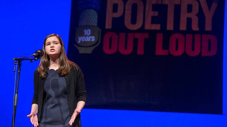 Emma Libersky competes in the National Poetry Out Loud finals in Washington, D.C.  - NEA photo by James Kegley