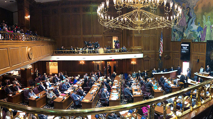 Legislators in Indiana’s House of Representatives debate HB 1242 during their special session. - Brock Turner/WFIU-WTIU News