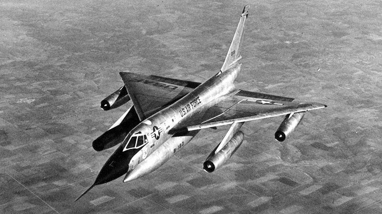 The B-58 was the U.S. Air Force's first operational supersonic bomber.  -  United States Air Force