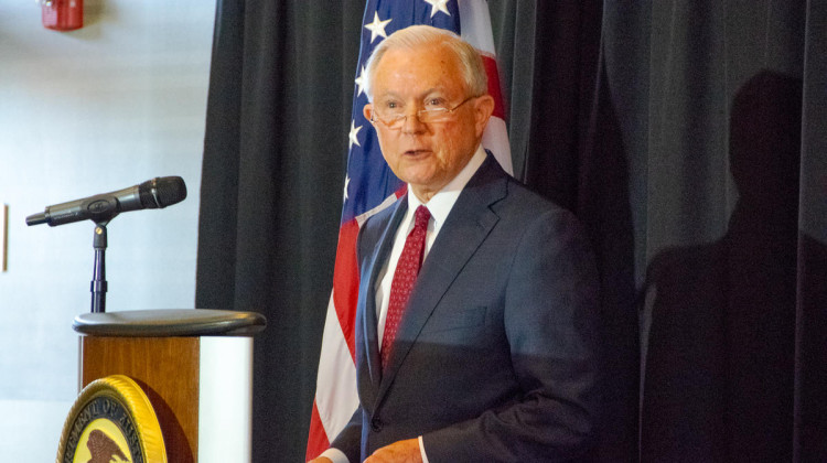 U.S. Attorney General delivers his remarks on immigration policy in Fort Wayne, Thursday, June 14, 2018. - Rebecca Green/WBOI