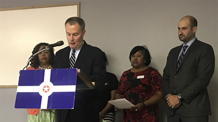 Indianapolis Mayor Joe Hogsett announced groups can apply for Crime Prevention Grants until the end of this month.  - Emily Cox/WFYI