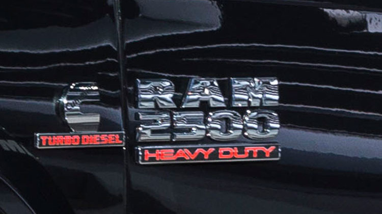 The 2015 Ram 2500 Heavy Duty badge on the side of a Laramie Limited during the media preview of the Chicago Auto Show at McCormick Place in Chicago on Thursday, Feb. 12, 2015.