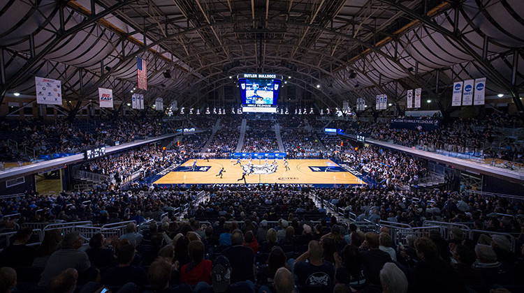 Butler University's Hinkle Fieldhouse during an NCAA college basketball game, Saturday, Nov. 14, 2015.  The Indiana Fever will play at the fieldhouse during the 2020, 2021 and part of the 2022 seasons. - AP Photo/Doug McSchooler