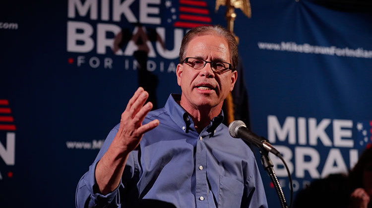 Republican Senate candidate Mike Braun thanks supporters after winning the Republican primary in Whitestown, Ind., Tuesday, May 8. A Super PAC with ties to Republican Senate leader Mitch McConnell is spending $1.4 million on an advertising to boost Braun’s campaign. - AP Photo/Michael Conroy