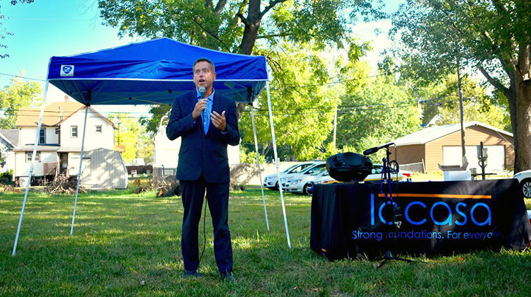 Jacob Sipe, executive director of the Indiana Housing and Community Development Authority, speaks at a press conference in Elkhart. - FILE PHOTO: Justin Hicks/IPB News