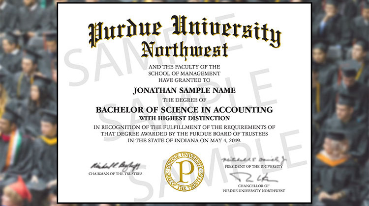 A sample of the new diploma design for Purdue University Northwest. - Purdue University Northwest