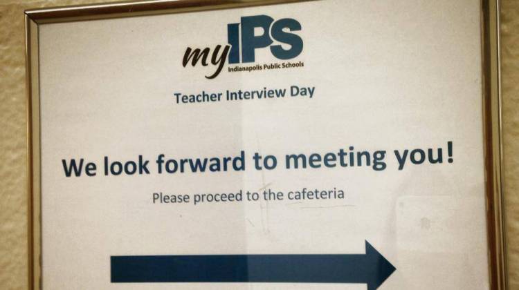 A sign for a teacher job interview day at Crispus Attucks High School. - Indianapolis Public Schools