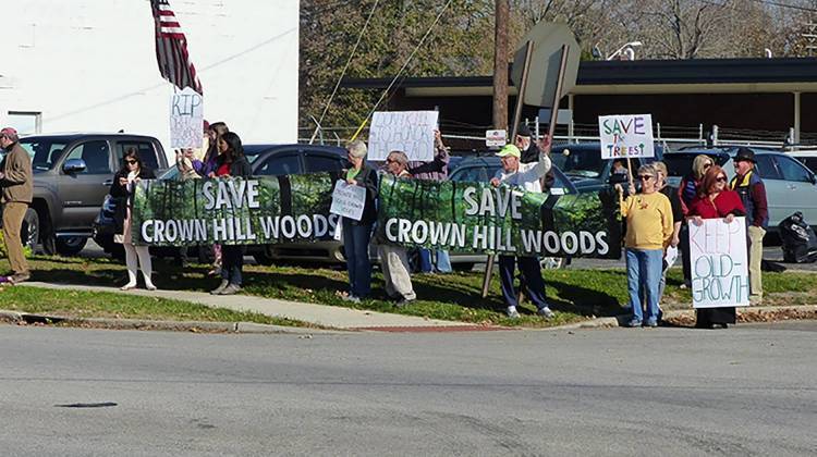Protestors of the VA's development plans at Crown Hill gathered in November, 2016. - Leigh DeNoon