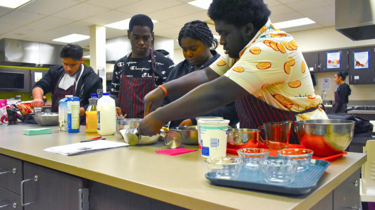 Students in a nutrition class at Pike High School make smoothies.  - Justin Hicks/IPB News