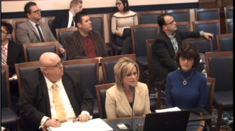 Jennifer McCormick, State Superintendent of Public Instruction, center, discusses the Indiana Department of Eduction's budget request at the Hose Ways and Means Committee hearing on Thursday, Feb. 2, 2017.  - General Assembly