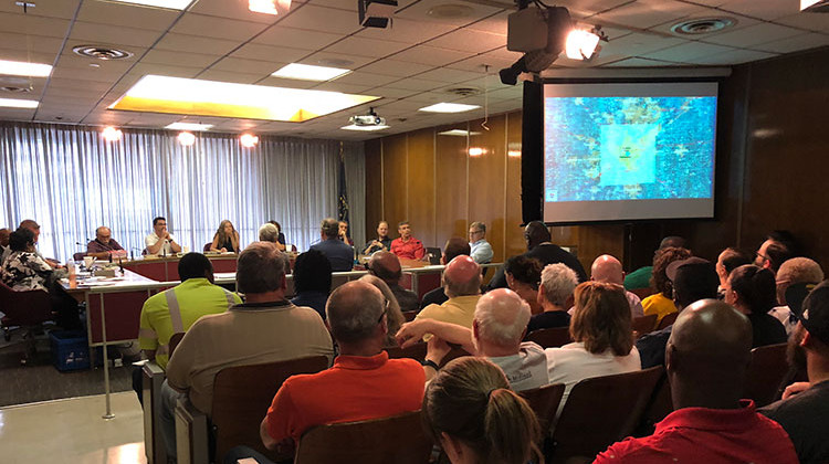 Rethink 65/70 presented its vision for Indianapolis' downtown Interstate System to a packed room.  - Sarah Panfil/WFYI