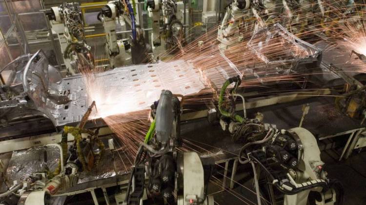 Robots assemble a vehicle at Toyota Motor Manufacturing Indiana in Princeton. - Courtesy TMMI