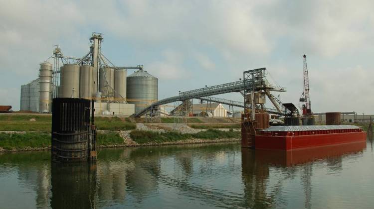 A grain barge is loaded at the Port of Indiana-Jeffersonville. - Courtesy: Ports of Indiana
