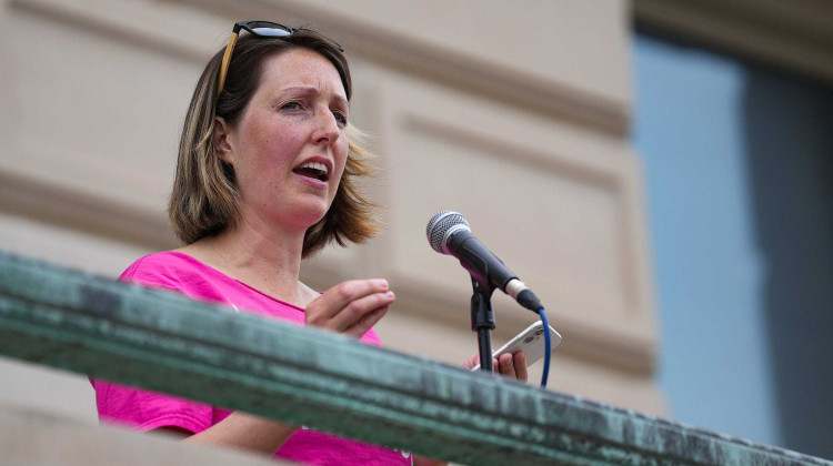 Dr. Caitlin Bernard, the Indiana doctor who provided an abortion to a 10-year-old rape victim from Ohio, speaks during an abortion rights rally in June at the Indiana Statehouse. - Jenna Watson / IndyStar/USA TODAY Network/Reuters