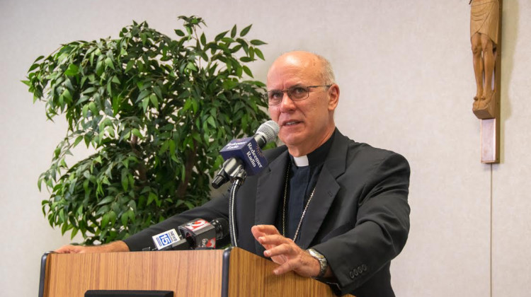 Bishop Kevin Rhoades at a recent press conference in Fort Wayne regarding the Pennsylvania grand jury report on child sex abuse in the Catholic Church. - Rebecca Green/WBOI