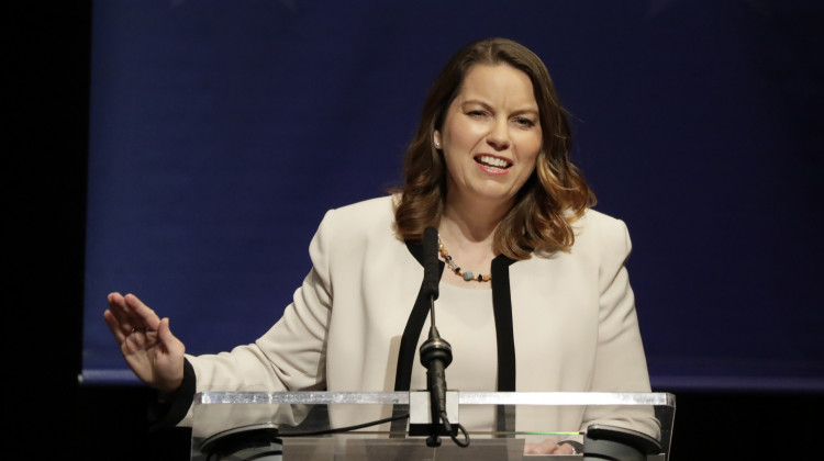 Libertarian candidate Lucy Brenton relishes the chance to play the spoiler in Indiana’s crucial U.S. Senate race.  - Courtesy of Indiana Debate Commission, Darron Cummings/AP