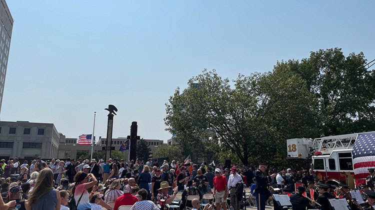 The scene at the Indiana 9/11 memorial re-dedication ceremony in Indianapolis on Sept. 11, 2021. -  Katrina Pross/WFYI