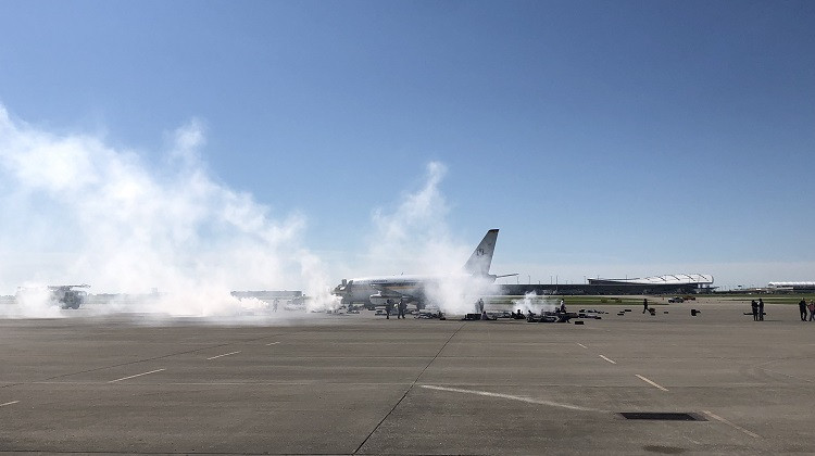 The Indianapolis Airport Authority (IAA)  conducted a full scale, live emergency exit training exercise at the Indianapolis International Airport on Monday. - Darian Benson/WFYI