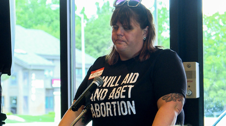 Before Indiana’s near-total abortion ban goes back in effect this week, abortion rights advocates gather