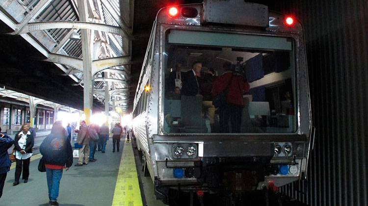 An Amtrak train departs from Union Station in Indianapolis. - AP Photo/Rick Callahan