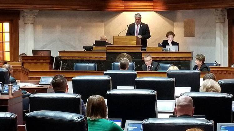 Lawmakers discussed the final version of SB 387, initially focused around teacher licensing, in the Senate chambers Monday.  - Jeanie Lindsay/IPB News