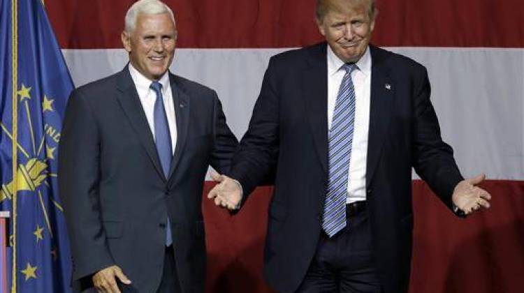 Indiana Gov. Mike Pence joins Republican presidential candidate Donald Trump at a rally in Westfield, Ind., Tuesday, July 12, 2016.  - Associated Press file photo