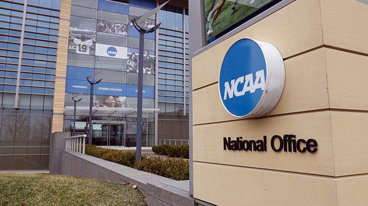 The national office of the NCAA in Indianapolis is shown Thursday, March 12, 2020.  - AP Photo/Michael Conroy