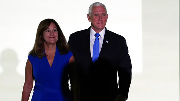 Vice President Mike Pence and second lady Karen Pence arrive to listen to first lady Melania Trump to speak during the 2020 Republican National Convention from the Rose Garden of the White House, Tuesday, Aug. 25, 2020, in Washington.  - AP Photo/Evan Vucci