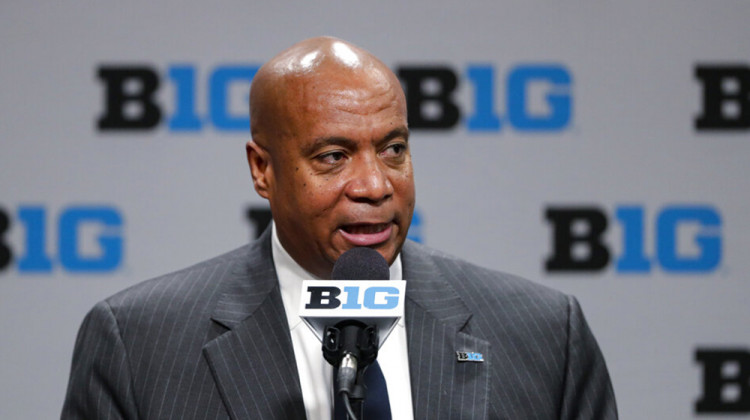 FILE - In this March 12, 2020, file photo, Big Ten Commissioner Kevin Warren addresses the media in Indianapolis. The Big Ten is setting up a cardiac registry to study the effects COVID-19 has on student-athletes' hearts. Warren said it will help all students, surrounding communities, and the entire nation. - AP Photo/Michael Conroy, File
