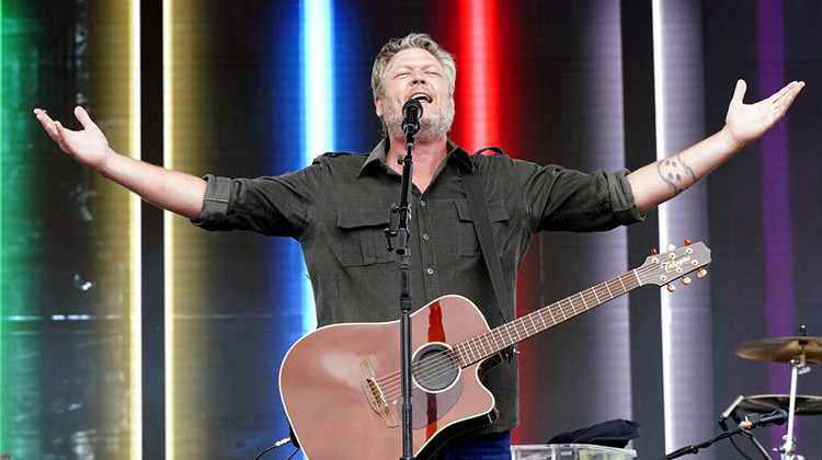 Blake Shelton performs before the NASCAR All-Star auto race at Texas Motor Speedway in Fort Worth, Texas, Sunday, May 22, 2022. - AP Photo/Larry Papke