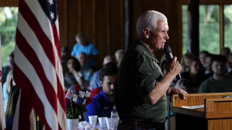 Republican presidential candidate and former Vice President Mike Pence speaks at the Clinton County GOP Hog Roast, Sunday, July 30, 2023, in Clinton, Iowa.  - AP Photo/Charlie Neibergall