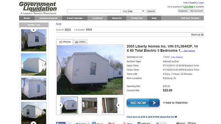 The Indiana National Guard's Camp Atterbury will auction off more than 200 surplus duplex mobile homes. - www.govliquidation.com