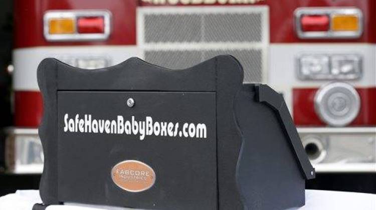 This Feb. 26, 2015 photo shows a prototype of a baby box, where parents could surrender their newborns anonymously, outside the fire station in Woodburn, Ind. - Associated Press file photo