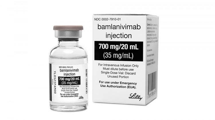 This photo provided by Eli Lilly shows the drug bamlanivimab. On Tuesday, Jan. 26, 2021, the company said that the two-antibody combo of bamlanivimab and etesevimab reduced the risk of hospitalizations or death by 70% in newly diagnosed, non-hospitalized COVID-19 patients at high risk of serious illness because of age or other health conditions.  - Provided by Eli Lilly