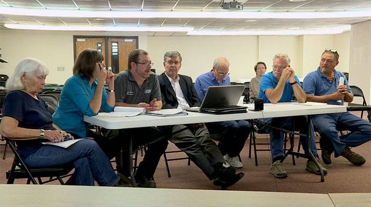 Neighbors of a concentrated hog feeding operation in Hope testify to the Bartholomew County property tax appeals board Tuesday. - Annie Ropeik/Indiana Public Broadcasting