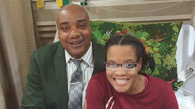 Arlington High School Alumni Association president Tim Bass and senior Monique'ka Lee at Riley Hospital for Children at Indiana University Health. - Arlington High School Alumni Association