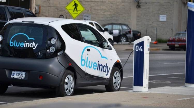 A BlueIndy charging station in downtown Indianapolis. (File photo) - Ryan Delaney/WFYI