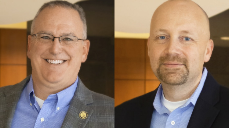 Bureau of Motor Vehicles Commissioner Peter Lacy, left, will leave the agency after more than five years in charge. Replacing him will be current Department of Labor Commissioner Joe Hoage, right. - Courtesy State of Indiana