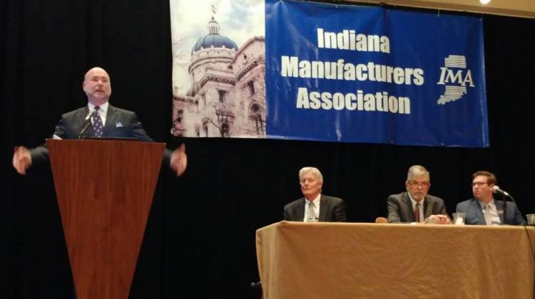 House Speaker Brian Bosma (R-Indianapolis), speaks during the Indiana Manufacturers Associationâ€™s annual legislative briefing. - Annie Ropeik/IPB