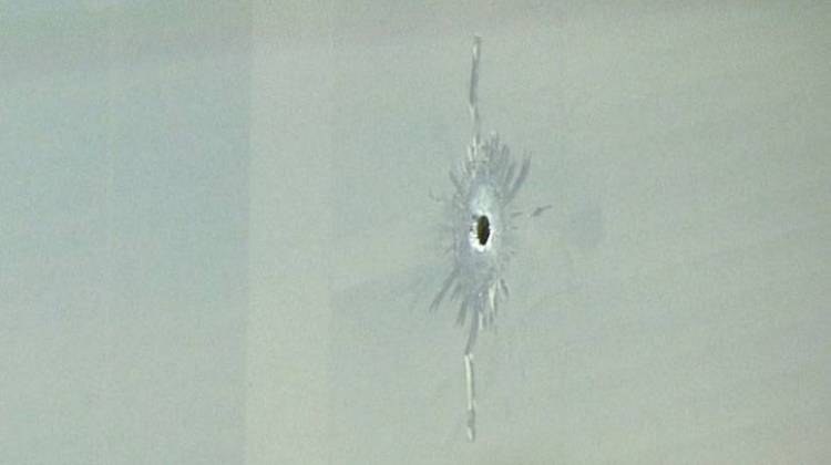 The gun fire left bullet holes in IMPD's Northwest District Office. - Steve Burns/WTIU