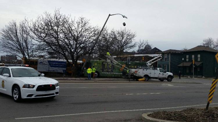 An IndyGo bus collided with a van at the intersection of 10th and College Tuesday afternoon. - Photo by Carmel Wroth