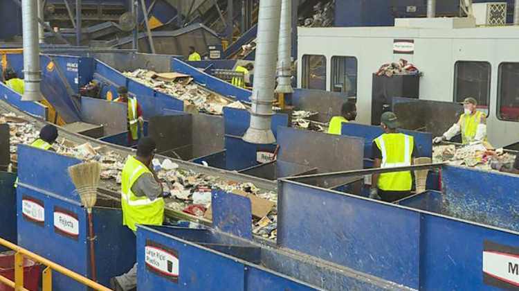 Experts say facilities where recycling is sorted and processed like the Rumpke Material Recovery Facility in Cincinnati, shown here, need funding to upgrade their technology and prevent contamination. - FILE PHOTO: Zach Herndon/WTIU