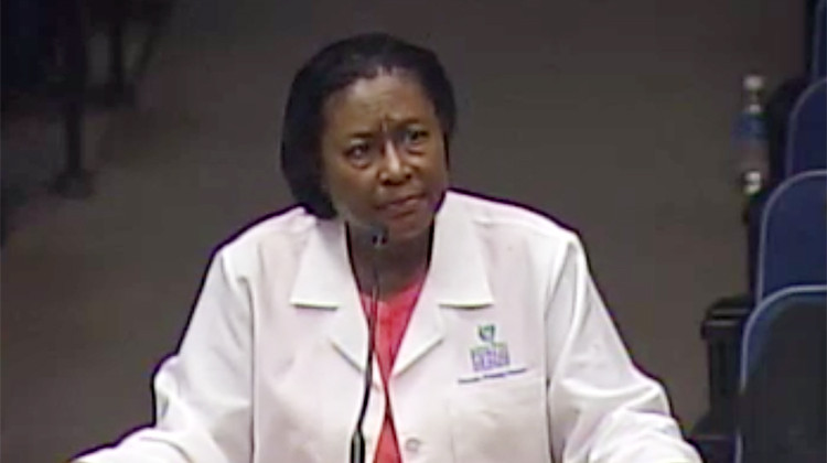 Director and Chief Medical Officer of the Marion County Public Health Department, Virginia Caine speaks at an Indianapolis City-County-Council meeting in March. - City of Indianapolis
