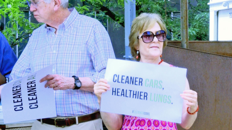 At a press conference in July, environmentalists and others opposed the EPA’s plans to roll back clean car standards.  - Rebecca Thiele/IPB News