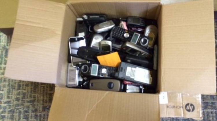 Harrison College donated about 200 cell phones to the Julian Center for domestic violence victimes. - Christopher Ayers/WFYI